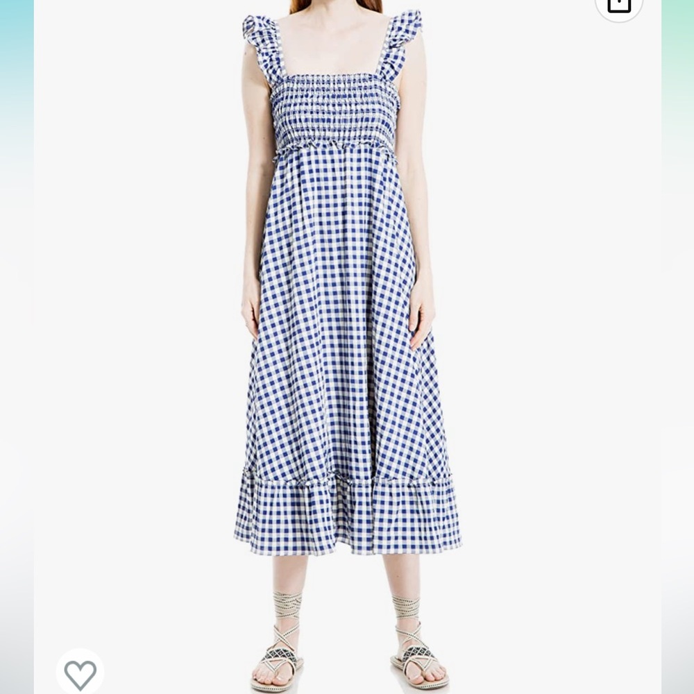 Max Studio Yarn Dye Ruffle Sleeve Smocked Dress